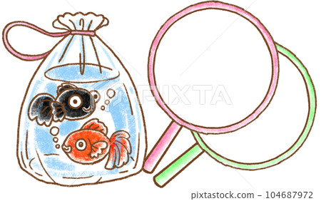 撈金魚 _ Poi 和兩條金魚在外賣乙烯基中 撈金魚 _ Poi 和兩條金魚在外賣乙烯基中 104687972