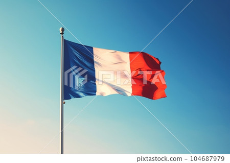 Image of the French flag (blue sky, front) AI generation 104687979