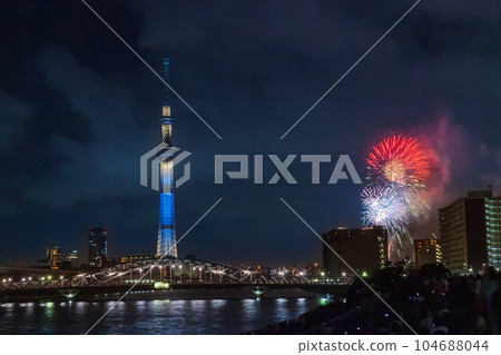 Tokyo Sky Tree and Sumida River Fireworks Display from Minami-Senju Tokyo Sky Tree and Sumida River Fireworks Display from Minami-Senju 104688044