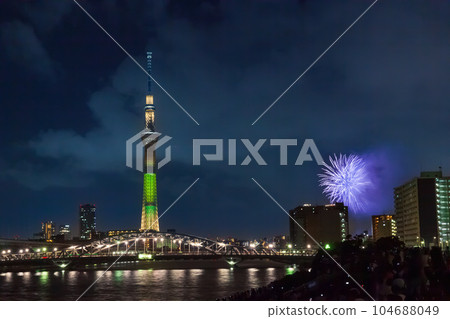 Tokyo Sky Tree and Sumida River Fireworks Display from Minami-Senju Tokyo Sky Tree and Sumida River Fireworks Display from Minami-Senju 104688049