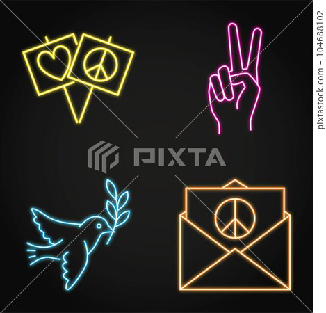Pacifism and peace neon icon set Pacifism and peace neon icon set 104688102