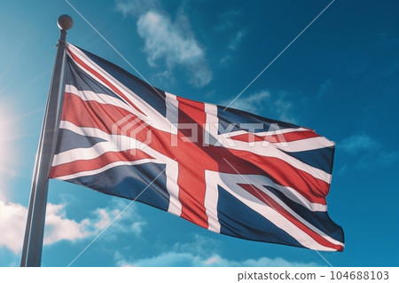 Image of the British flag (blue sky, front) AI generated 104688103
