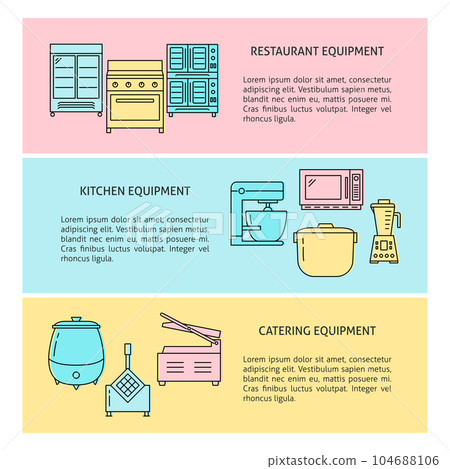Professional cooking equipment banner templates in line style Professional cooking equipment banner templates in line style 104688106