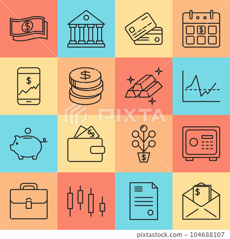 Finance and money icon set in thin line style Finance and money icon set in thin line style 104688107
