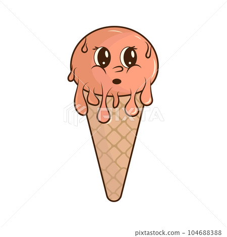 Ice cream in a bright cartoon style of Groovy. Ice cream vector in pleasant colors. isolated on a white background. Ice cream in a bright cartoon style of Groovy. Ice cream vector in pleasant colors. isolated on a white background. 104688388
