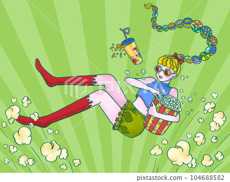 爆米花綠色背景的女孩 爆米花綠色背景的女孩 104688582