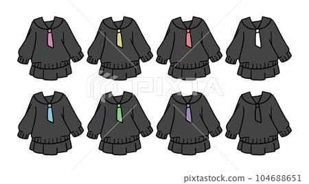 Illustration set of black sailor suit Illustration set of black sailor suit 104688651