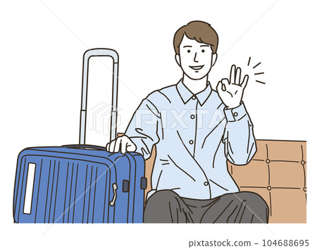 一個年輕人提著行李箱表示“OK” 104688695