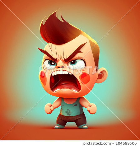 Cartoon character with an angry look on his face. Generative AI 104689500