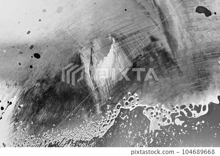 Abstract hand drawn watercolor background, stain watercolors colors between wet glasses. Black and white photo. 104689668