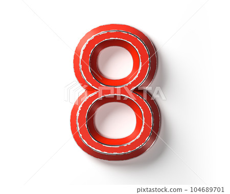 Digits made of red painted metal with scratched borders Digits made of red painted metal with scratched borders 104689701
