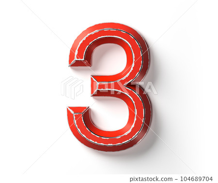 Digits made of red painted metal with scratched borders Digits made of red painted metal with scratched borders 104689704