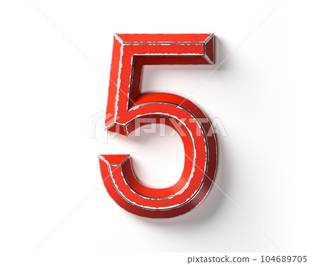 Digits made of red painted metal with scratched borders 104689705