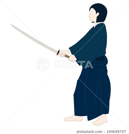 身著藏青色袴、手持劍以青岩架勢的女性 身著藏青色袴、手持劍以青岩架勢的女性 104689787