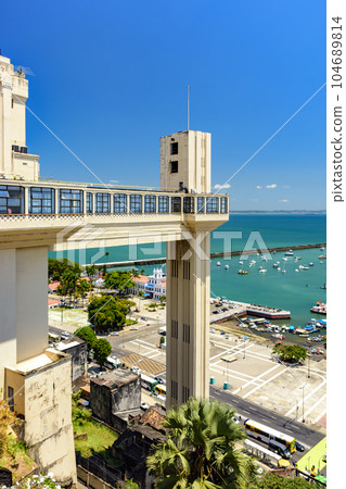 Lacerda Elevator with the harbor and Todos os Santos bay 104689814