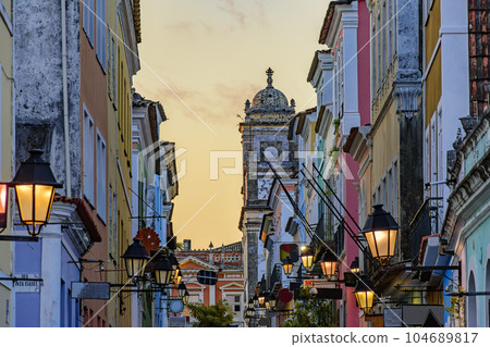 Street with historic houses in the Pelourinho Street with historic houses in the Pelourinho 104689817