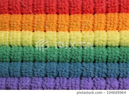 Rainbow flag or homosexual flag. Colorful towels combined by pile. Rainbow flag or homosexual flag. Colorful towels combined by pile. 104689964