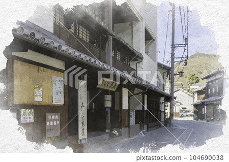 水彩風格的室津港茶屋（兵庫縣龍野市三町） 104690038