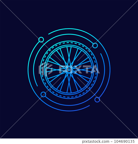 bike wheel icon, bicycle parts linear design 104690135