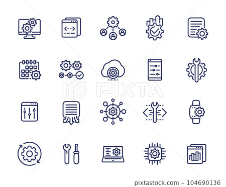 development, operation and protocols line icons 104690136