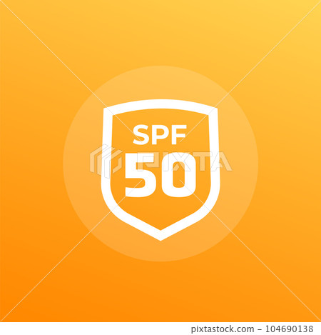 SPF 50 icon with a shield, UV protection vector 104690138