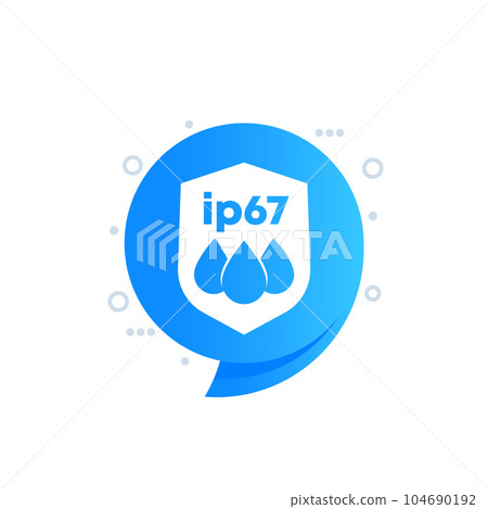 ip67 standard, waterproof icon with a shield ip67 standard, waterproof icon with a shield 104690192