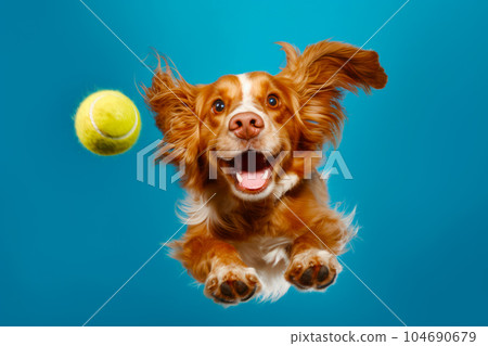 dog catching tennis ball