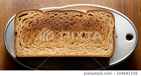 Bread Toast on white plate, Toasted Sandwich Square Slice, Loaf Piece for Toast on rustic Background Top View. Generative AI 104691556