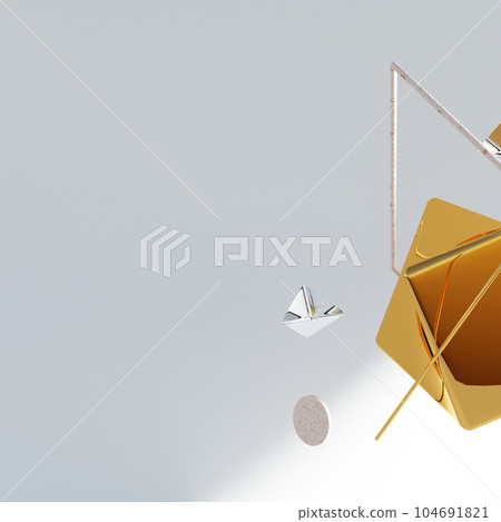 Concept color 3d geometric composition, 3d illustration. Geometry shapes design elements flying scattered. Concept color 3d geometric composition, 3d illustration. Geometry shapes design elements flying scattered. 104691821