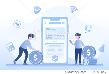 Mobile application allows users to view and pay bills or receipts directly from smartphone. With app, easy to access and manage expense with a digital screen on mobile device. Vector illustration. 104691847