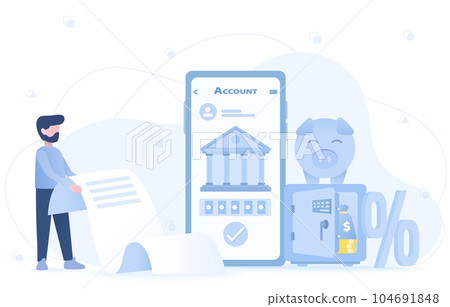 Online banking, account login, saving and mobile payment. Manage and store your finances through a secure online platform or mobile application. Digital wallet concept. Vector design illustration. 104691848