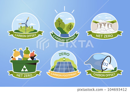 Set icons of net zero and carbon footprint Set icons of net zero and carbon footprint 104693412