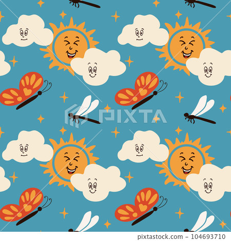 Kids vintage cartoon seamless pattern Kids vintage cartoon seamless pattern 104693710