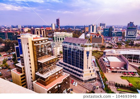 Skyline Skyscrapers Cityscapes of Nairobi City County Kenya's Capital cityscap with sky and skyscrapers in the evening Skyline Skyscrapers Cityscapes of Nairobi City County Kenya's Capital East Africa 104693946