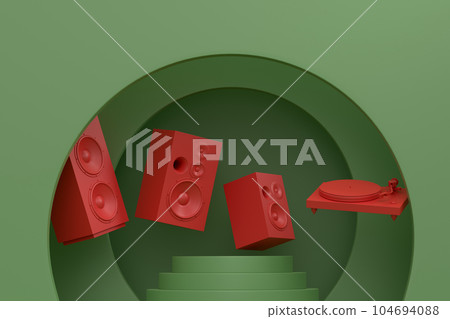 Abstract scene or podium with Hi-fi speakers and DJ turntable on monochrome 104694088