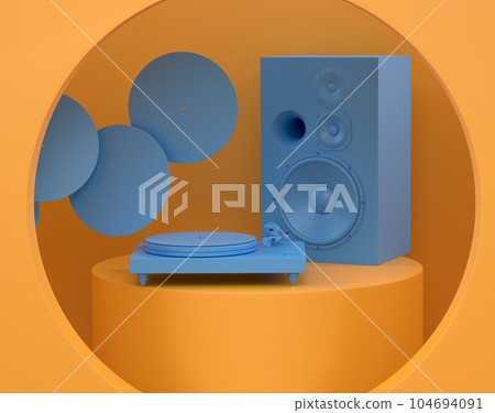 Abstract scene or podium with Hi-fi speakers and DJ turntable on monochrome 104694091