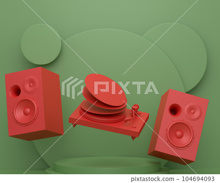 Abstract scene or podium with Hi-fi speakers and DJ turntable on monochrome Abstract scene or podium with Hi-fi speakers and DJ turntable on monochrome 104694093