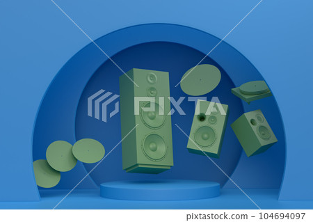 Abstract scene or podium with Hi-fi speakers and DJ turntable on monochrome 104694097