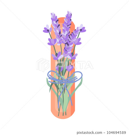 Lavender flowers on wood, French blossomed violet flora. Provence floral plant. Purple lavendar stems. Lavanda blooms. 104694589
