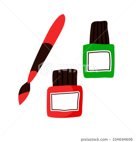 School Artist tools, brush and gouaches. Creative painter equipment for craft and drawing 104694606