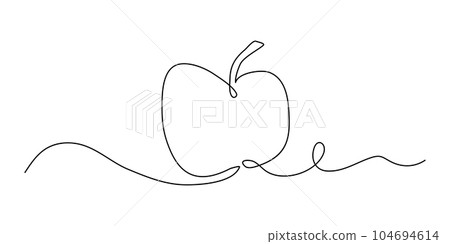 Apple fruit in continious line art drawing style. Minimalist line sketch isoleted on white background Apple fruit in continious line art drawing style. Minimalist line sketch isoleted on white background 104694614