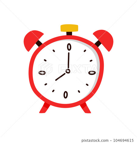Alarm clock red wake-up time isolated on background in flat style 104694615