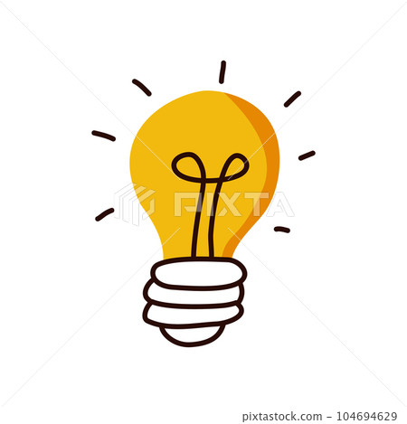 Idea illustration. Yellow Light bulb design. Vector business icon. Doodle hand drawn idea bubble. 104694629