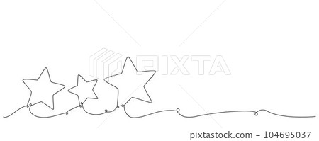 Composition of hand drawing continues one single line stars. Vector stock illustration isolated on white background for design template invitation, card, presentation, frame or border. Editable stroke 104695037