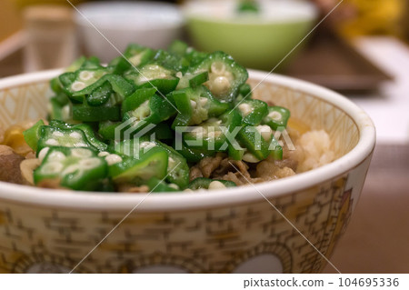 okra beef bowl okra beef bowl 104695336