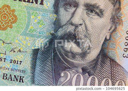 Hungary twenty thousand forint cash banknote with Ferenc Deak de Kehida, Hungarian statesman Portrait 104695625