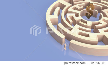 The man and maze to gold dollar symbol 3d rendering The man and maze to gold dollar symbol 3d rendering 104696103