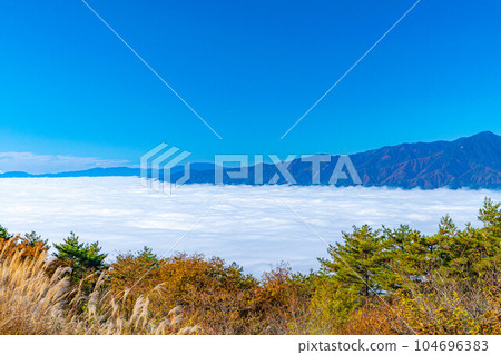 [Sea of clouds material] Sea of clouds in Inadani seen from Mt. Jinbagata in autumn [Nagano] 104696383