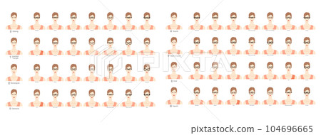 Set of types of glasses for Women eight type faces fashion accessory illustration. Sunglass front view silhouette style Set of types of glasses for Women eight type faces fashion accessory illustration. Sunglass front view silhouette style 104696665