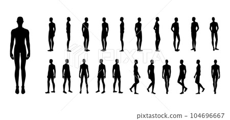 Silhouette and men set body standing and walking fashion Illustration. Flat male and female character collection Silhouette and men set body standing and walking fashion Illustration. Flat male and female character collection 104696667
